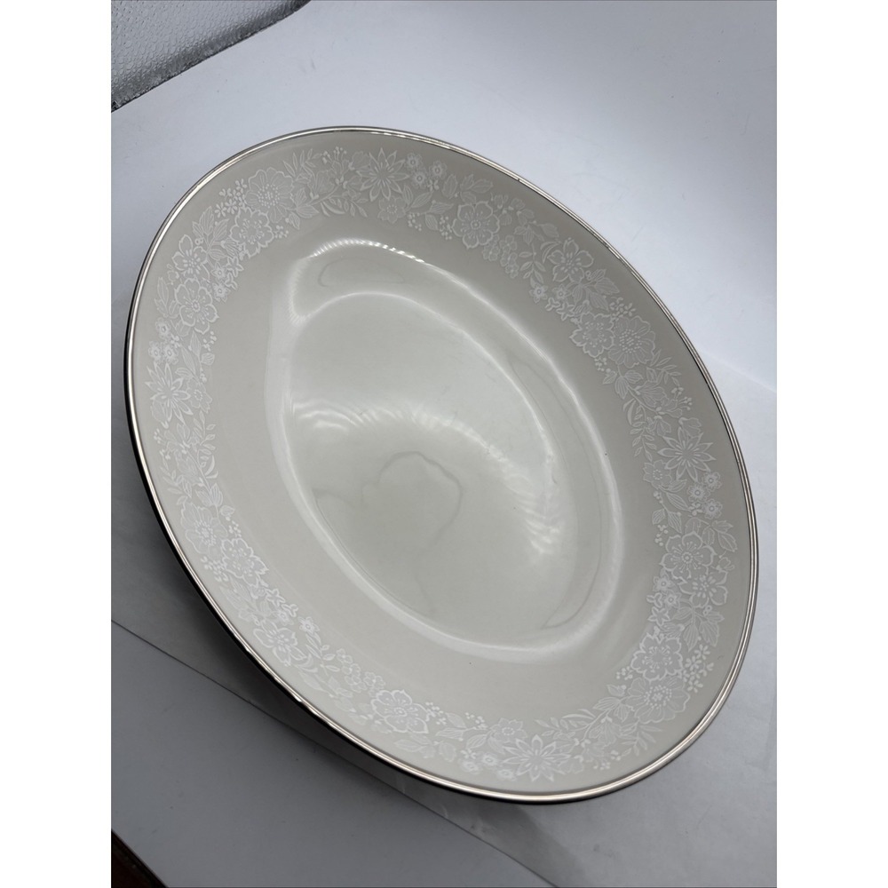 Gorham Fine China Bridal Bouquet Oval Bowl, Platinum Trim, USA made 9.25x7.25